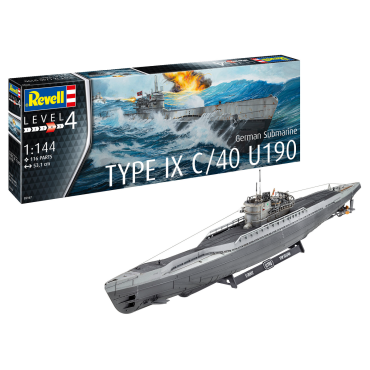 KIT PARA MONTAR REVELL SUBMARINO ALEMÃO TYPE IX C/40 U190 1/144 116 PEÇAS REV 05167